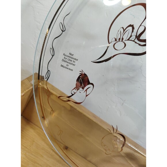 1994 Warner Bros Clear Glass Platter Gold Bugs Bunny Tasmanian Devil Martian 15" - Picture 4 of 5